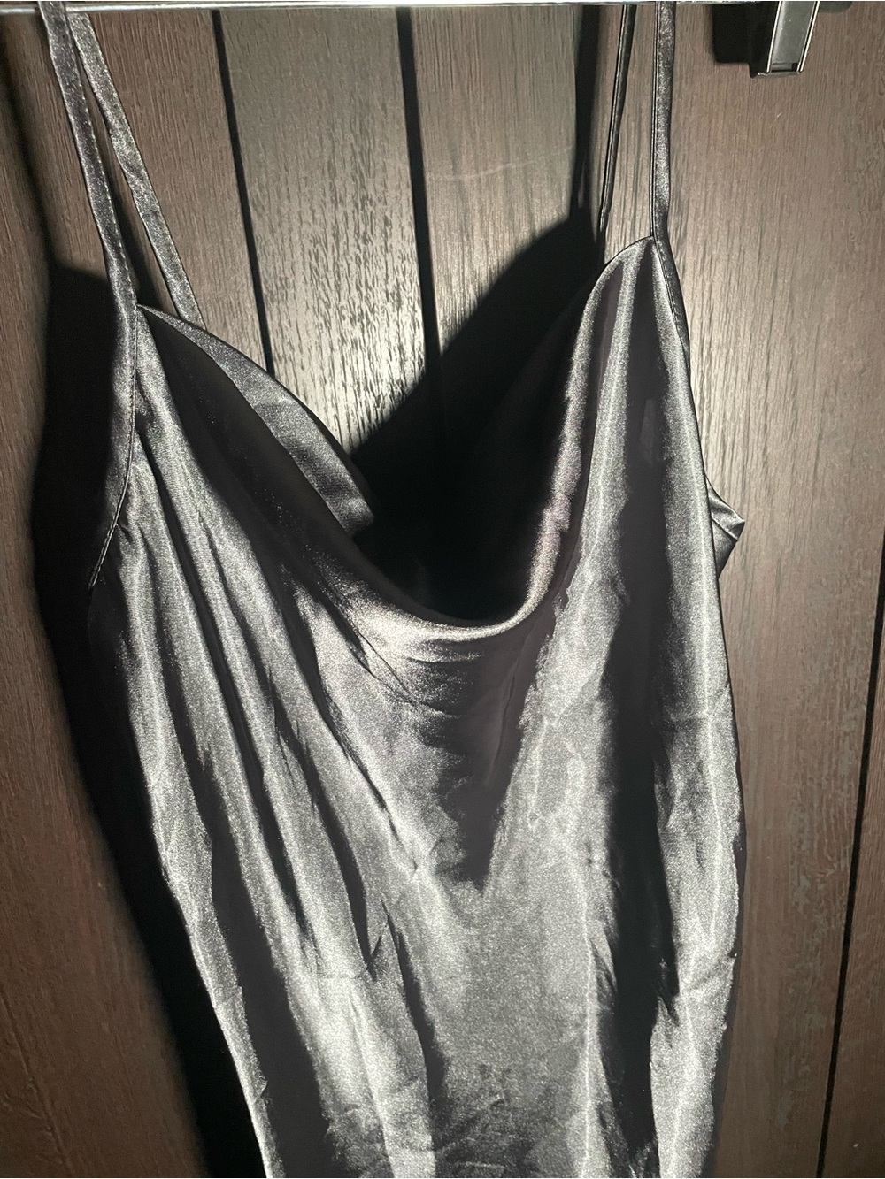 bebe Black Satin Slip Dress with Adjustable Straps